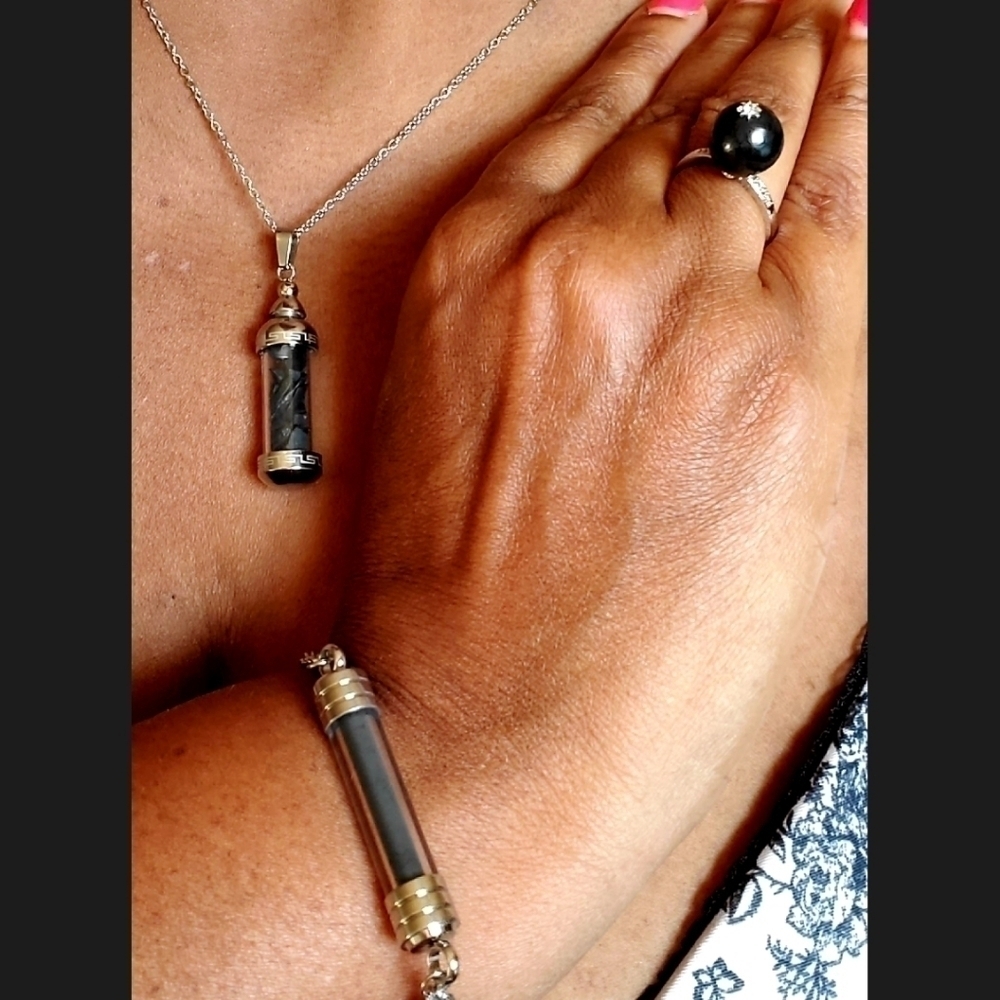 Shungite Glass Bottle Charm Bolo Bracelet Necklace